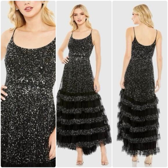 Mac Duggal Dresses & Skirts - Mac Duggal Black 10883 Embellished Scoop Neck Tiered Formal Gown Dress size 8